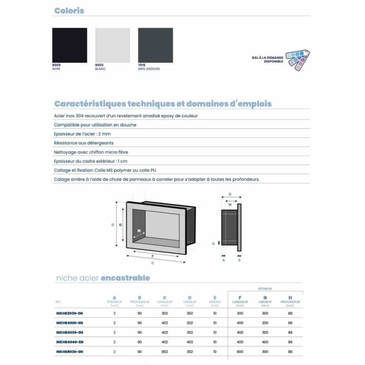 Niche design encastrable en acier inox