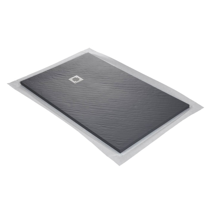 Receveur de douche en résine imitation pierre graphite avec grille carrée
