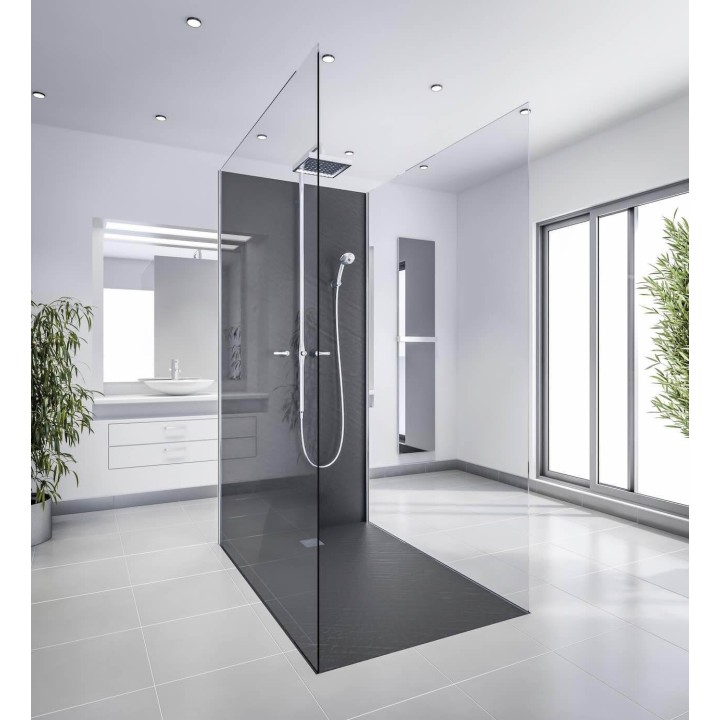 Receveur de douche en résine imitation pierre graphite avec grille carrée