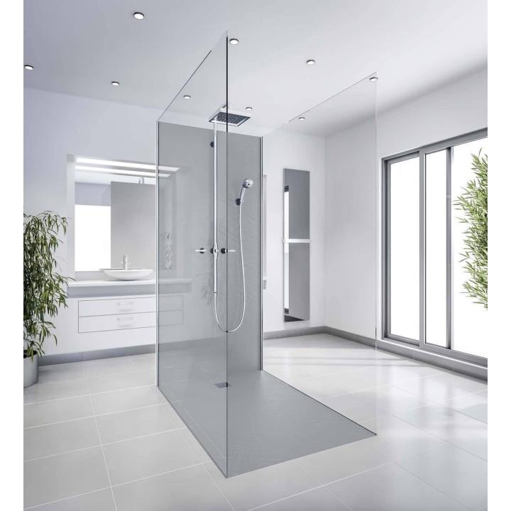 Receveur de douche en résine imitation pierre graphite avec grille carrée
