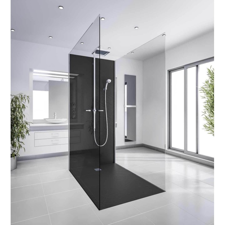 Receveur de douche en résine imitation pierre graphite avec grille carrée