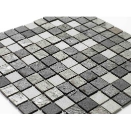 Mosaique en rouleau mixte pierre et résine - 100 x 50 cm - 2,5 x 2,5 cm